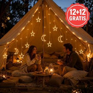 Външна светеща гирлянда със звезди и луна - 3 м, топло бяла | STARRYSKY 12+12 БЕЗПЛАТНО